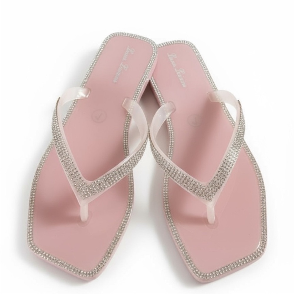 NIB Lauren Lorraine Tampa Pink Sandals with Silver Rhinestones